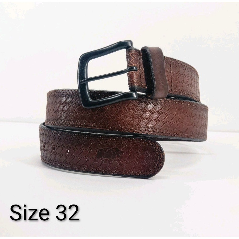 Berne Mens Basketweave Embossed Leather Work Belt Brown Size 32 7540500 NWT